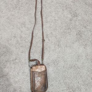 The Sak Brown Leather Crossbody‎ Wallet Embossed Design